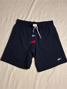 Reebok Women's Navy Athletic Shorts with White Drawcord